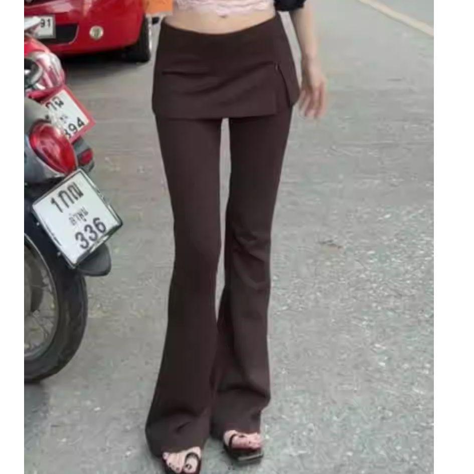 Ретро Американский Костюм Двойка с Разрезом и Клешем - Женские Облегающие Эластичные Длинные Брюки (Весна 2025 г.)