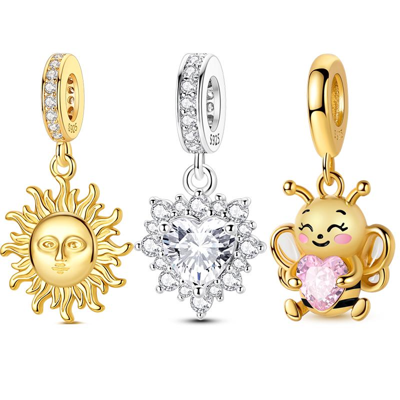925 Silver Love Heart Bee Golden Series Charms Fit DIY Making Bracelet Necklace Gift High Quality Women Fine Jewelry