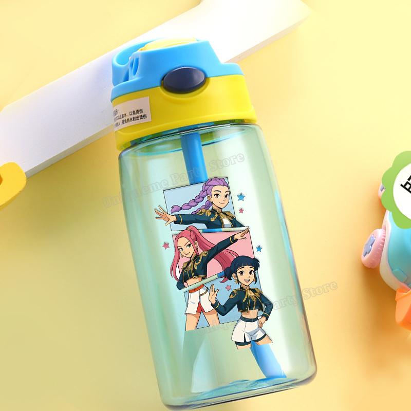 KPop Охотники на демонов Детская бутылка для воды Для улицы Спорт Зои Мира Руми Девочка Стакан с трубочкой Портативная Пластиковая бутылка для напитков Подарок на день рождения