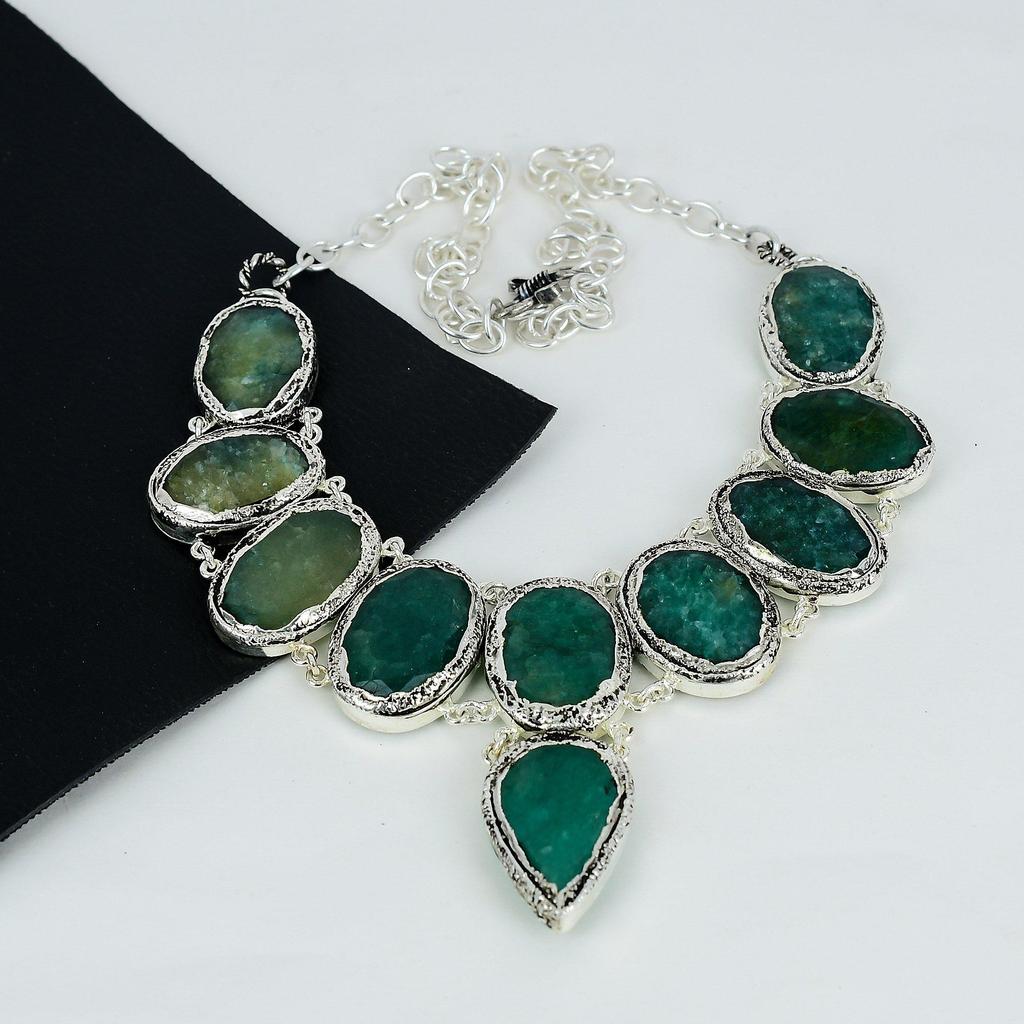 Удивительный изумрудный драгоценный камень ручной работы из стерлингового серебра 925 пробы, ожерелье с гальванопластикой, изумрудное серебро для жены, унисекс-ожерелье, подарки на День матери