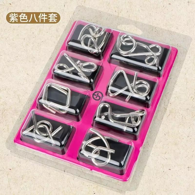 8Pcs/Set Metal Montessori Puzzle Wire IQ Mind Brain Teaser Puzzles Adults Interactive Game Reliever Educational Toys