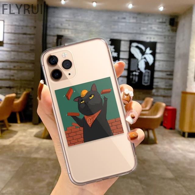 Забавный чехол для телефона с милым котом для Iphone 11 12 13 14 Pro Max Mini Xs Max X Xr Iphone Se 2020 7 8 Plus Прозрачный чехол Капа