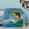 Fishing Blanket Largemouth Bass Jumping Out of Water Blanket Foldrable Throw Blanket Washable Couch Sofa Blanket Beach Blanket for Home Office