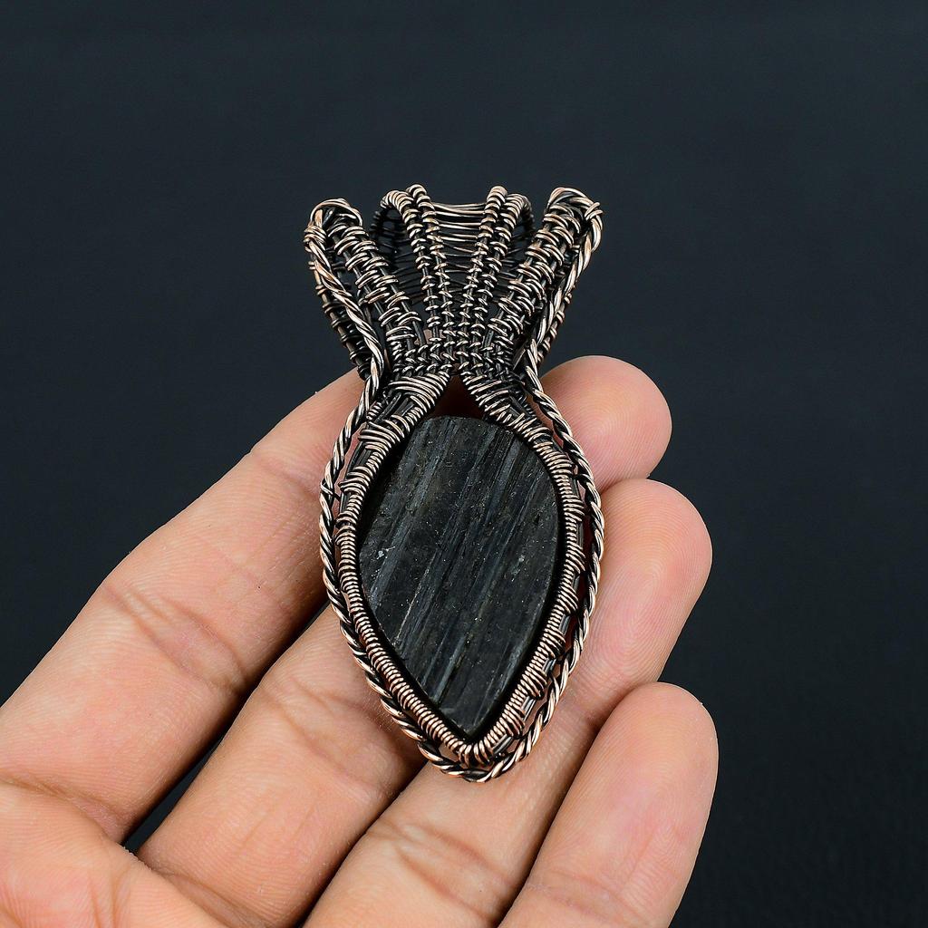 Lavish Black Tourmaline Gemstone Handmade Copper Wire Wrap Jewelry Pendant For Women