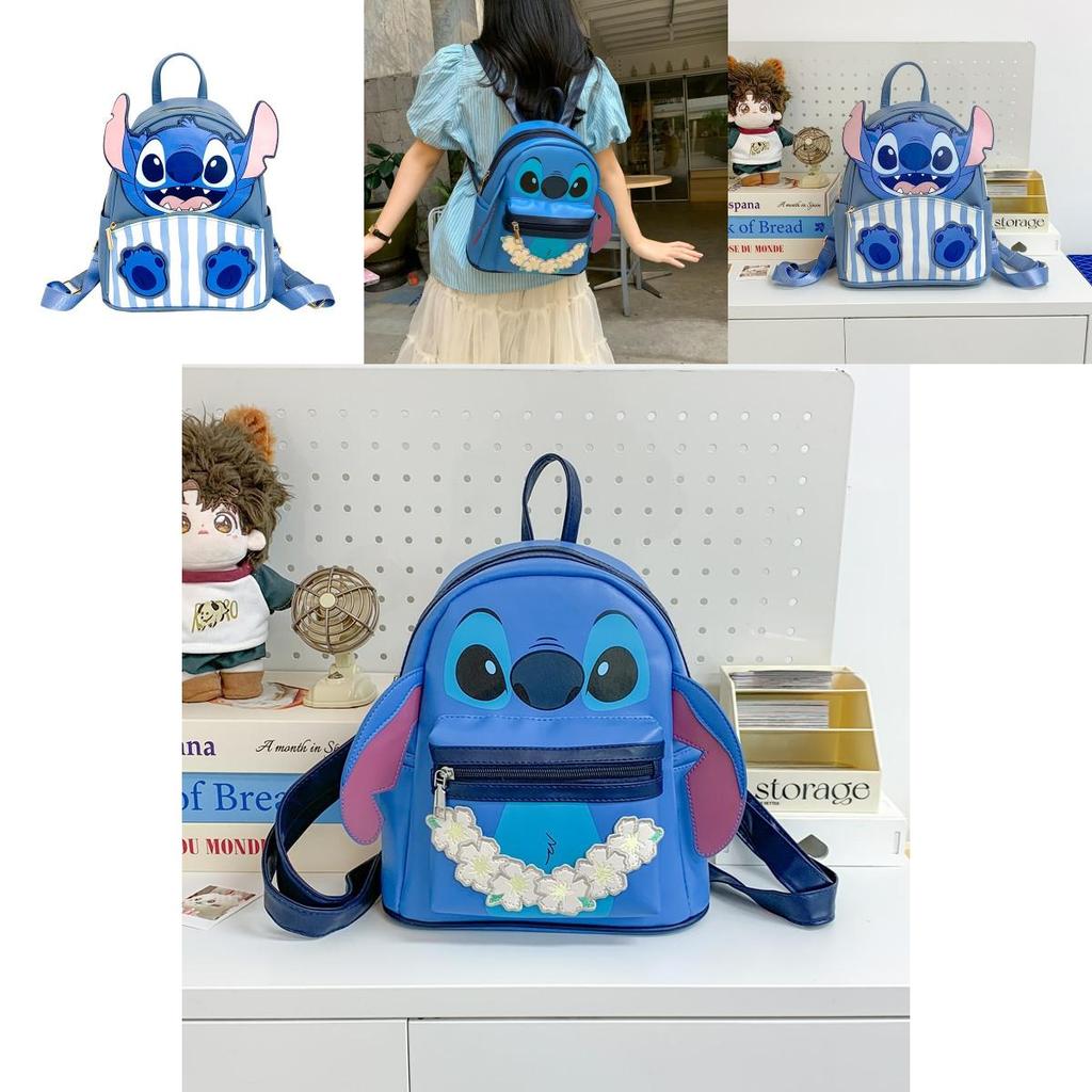 Lilo Stitch Adorable Striped Monster Design Pu Travel Backpack For Girls