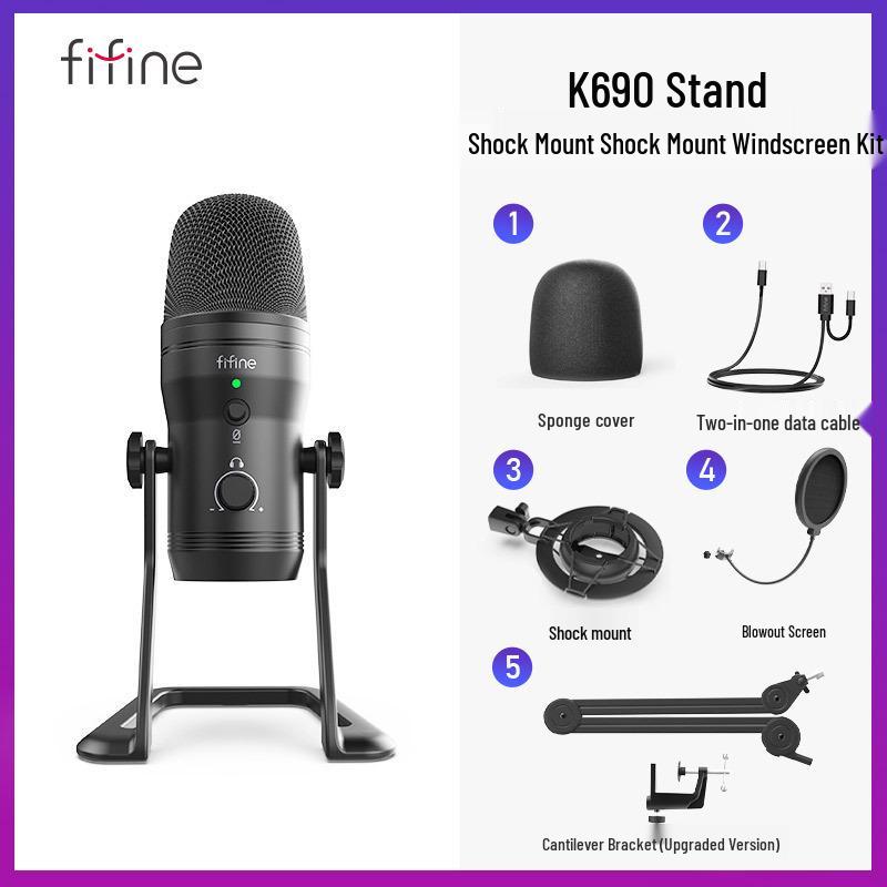 Fifine K690 Профессиональный настольный микрофон для записи, игр, пения, прямых трансляций и озвучивания аудиокниг.