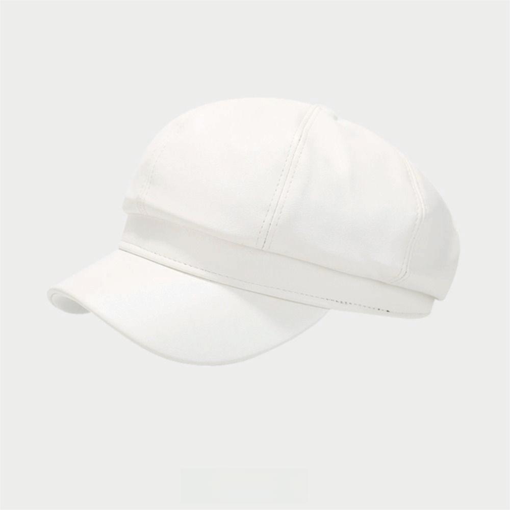 Solid Color Newsboy Cap PU Leather Peaked Cap Creative Gift Retro Newsboy Hat Winter Wear