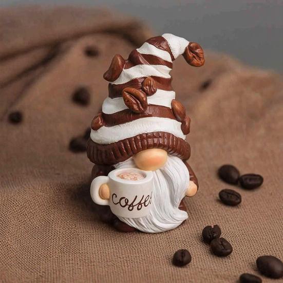 Фигурка Гнома, Пьющего Кофе, Держащего Кружку Кофе, Статуэтка Гнома, Ручная Работа, Скульптура Гнома из Смолы, Кофе