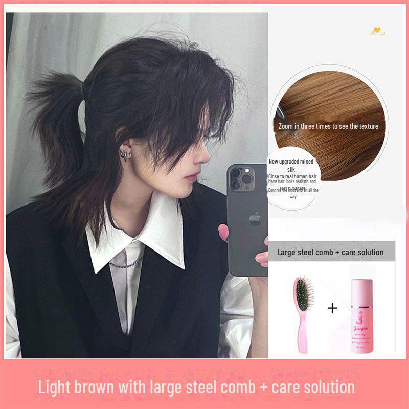 Мужской корейский аниме-парик Z Samurai Wolf Tail Mullet — модные, пушистые, короткие волосы для естественного образа