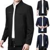 Men Spring Autumn Slim Fit Jacket Stand Collar Long Sleeve Pockets Business Coat Zipper Placket Solid Color Mid-aged Outwear