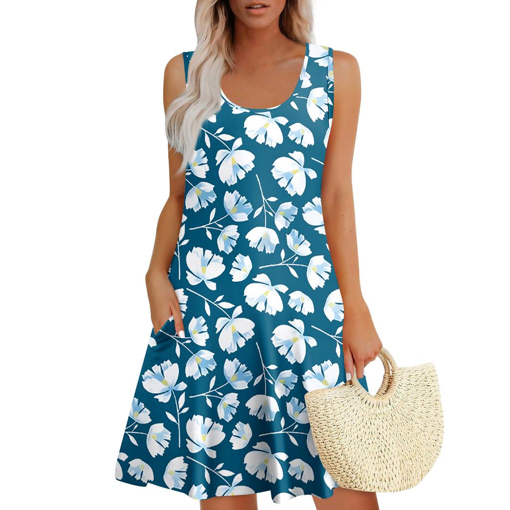Женские летние платья, свободные сарафаны без рукавов с U-образным вырезом и карманами