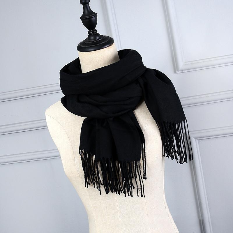 Women Scarf Shawl Soft Thickened Solid Color Winter Warm Tassels Fashion Accessories
