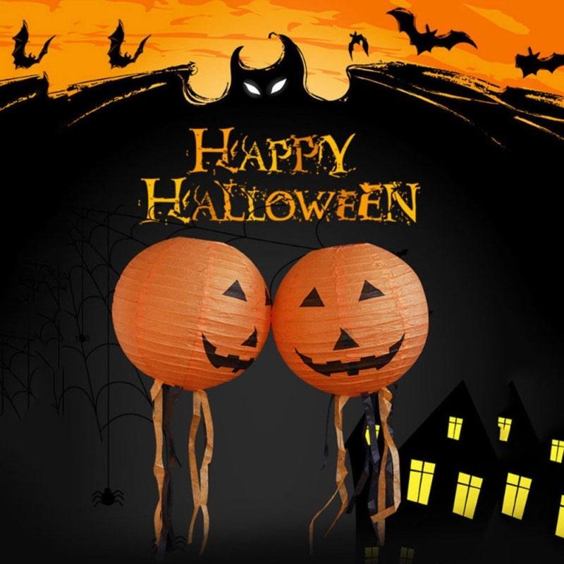 12" Paper Pumpkin Hanging Lantern Paper Lamp Halloween Party Fastival Prop Decor