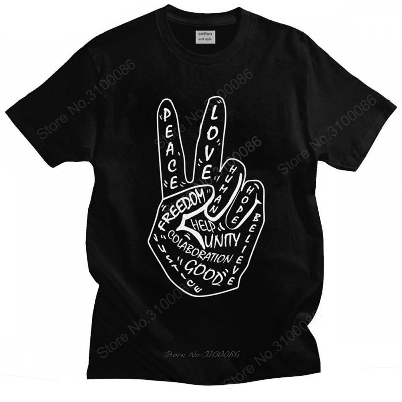 Male Love And Peace Sign T-Shirt Short Sleeves Cotton Streetwear Tshirt Summer Tee Shirts Overs