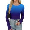 Women's  And Winter Slim Bottom T-shirt Fashion Casual Gradient Printing Round Neck Pullover Long Sleeve Top
