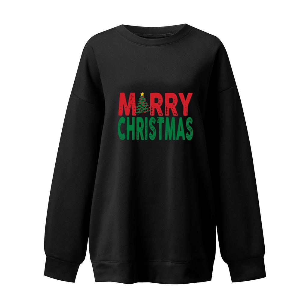 Women's Casual Fashion Christmas Print Long Sleeve O-Neck Sweatshirts Pullover Top