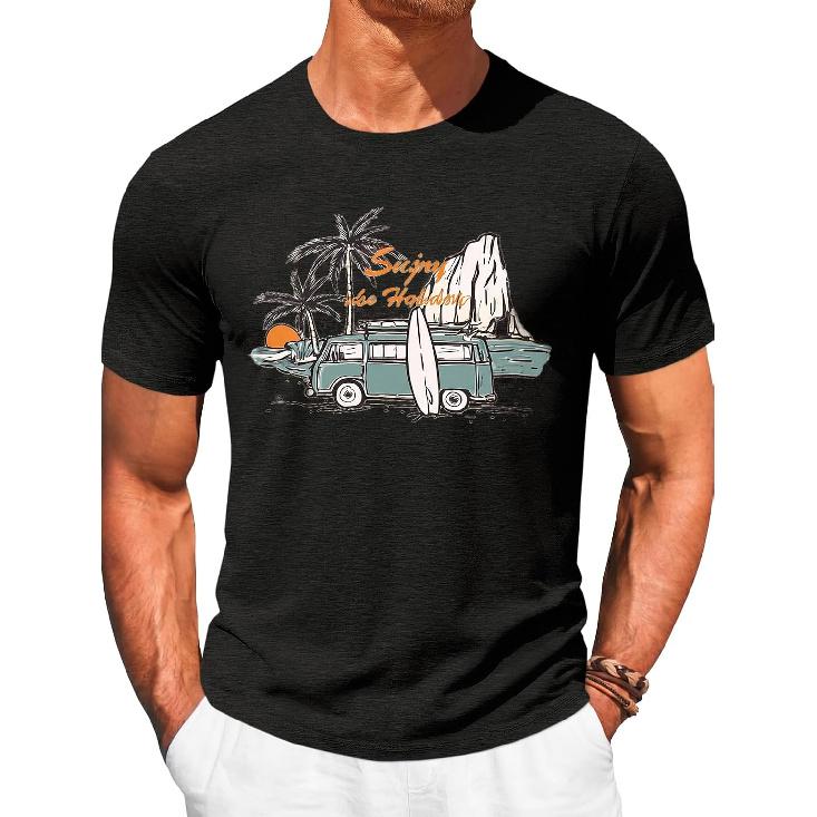 Runcati Mens Short Sleeve T-Shirts Graphic Crew Neck Beach Printed Tees