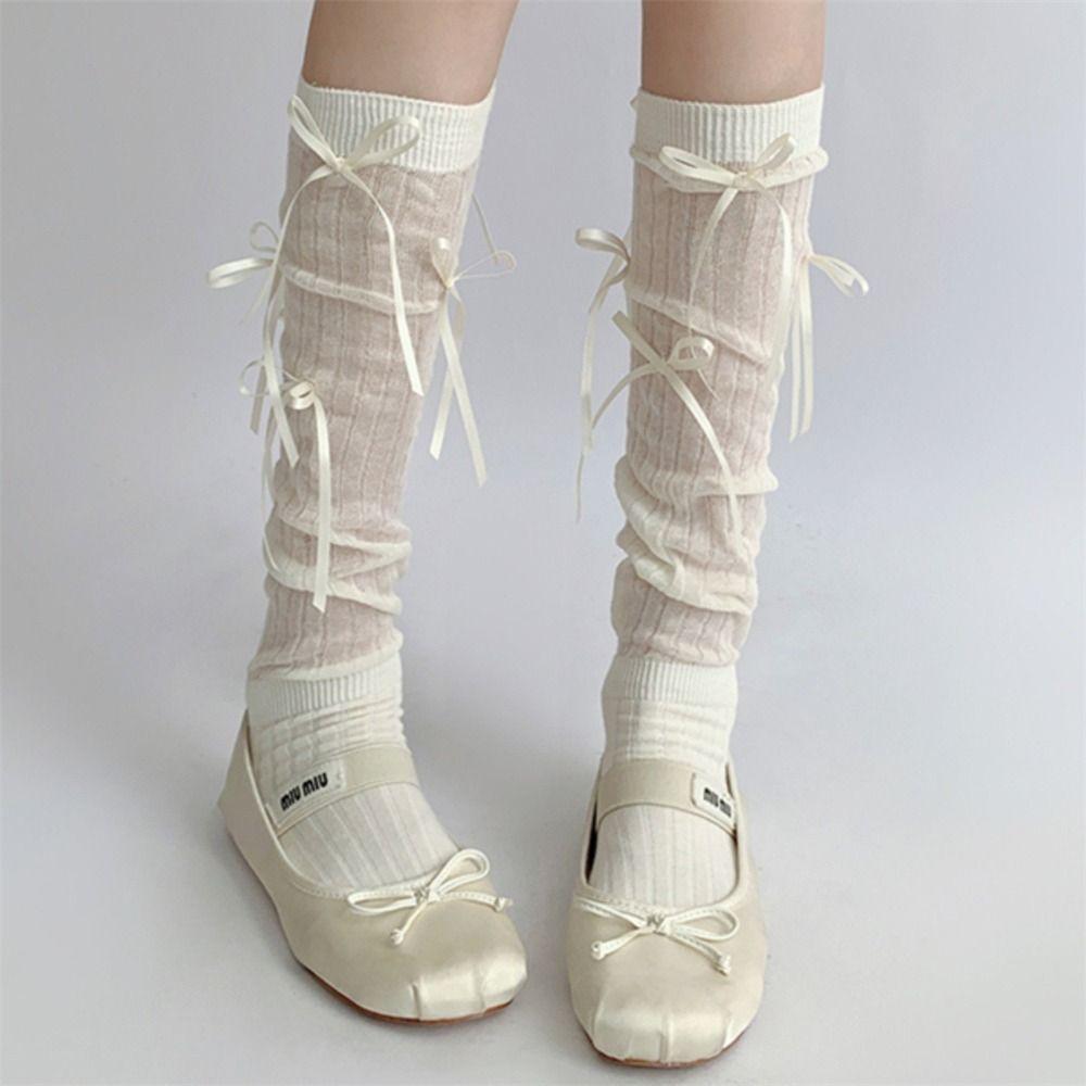 1 пара чулок JK с бантом, прозрачные чулки до бедра, длинные носки в стиле Лолиты для женщин и девочек