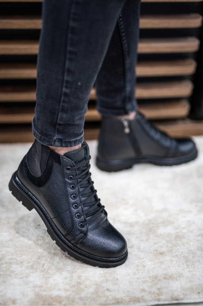 Men's Fashion Flat Heeled Booties Black Single Button Leather Daily Comfortable Orthopedic Boots Shoes