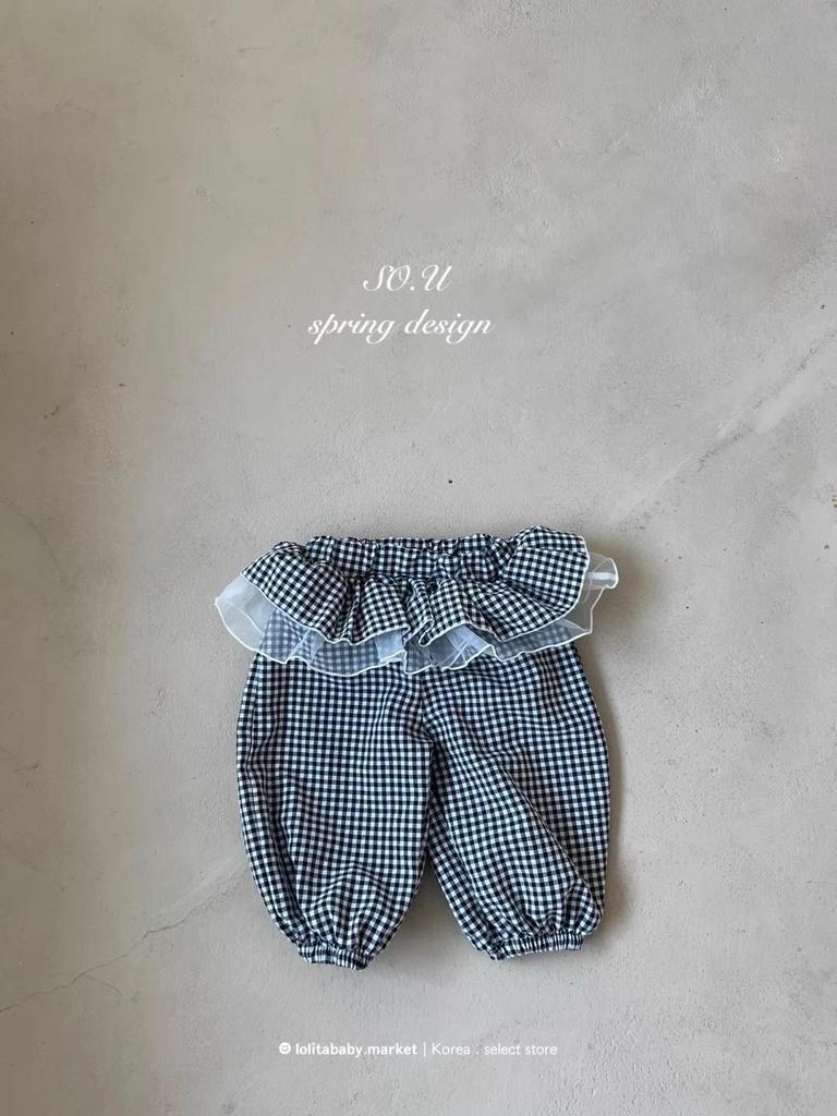 Korean Spring Style Girls' Toddler Sweet Lace Plaid Mesh Pants Skirt