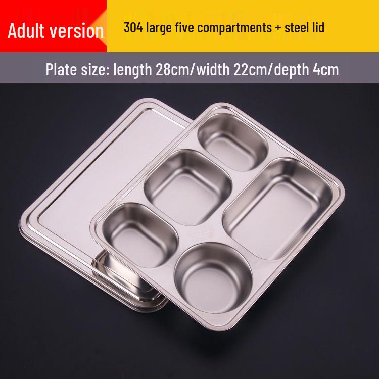 304 Stainless Steel Drop-Proof Square Dinner Plate for Kids with Four Compartments