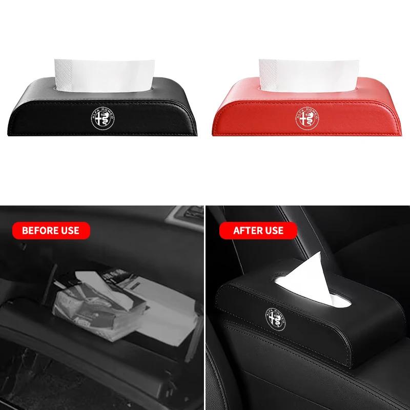 Car Leather Tissue Storage Bag Armrest Box Sun Visor Home Tissue Pack for Alfa Romeo Giulia Giulietta Stelvio Mito Sportiva Mito uln563