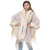 Hooded Rabbit Fur Collar Shawl Cape Plus Size Knitted Hooded Cardigan Loose Coat