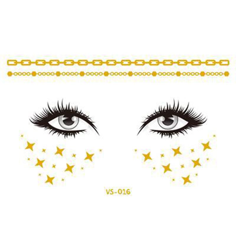 Блестящие наклейки татуировки на лице флэш-золотые временные металлические татуировки водостойкий макияж наклейки для девочек вечеринка музыкальный фестиваль