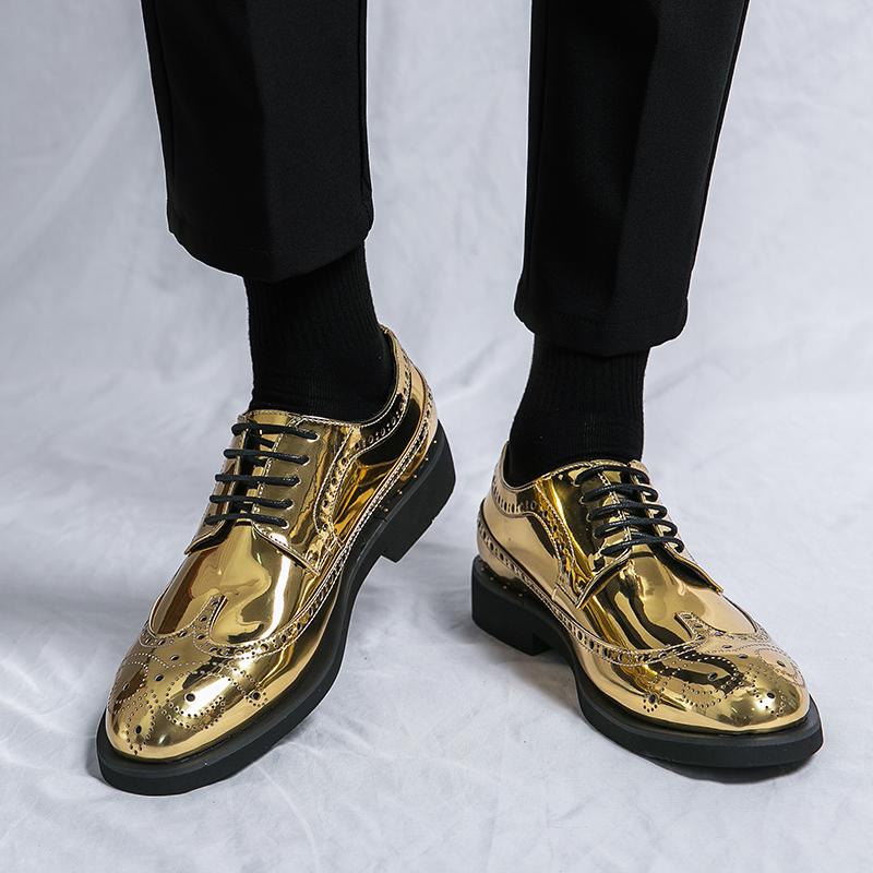 Casual Shoes for Men Shoes Big Size Fashion Gold Silver Loafers Men Luxury Casual Brogue Club Wedding Party Block Leather Shoes