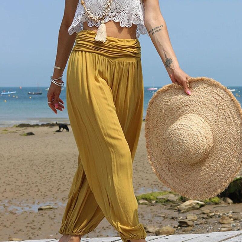 Повседневные однотонные хлопковые и льняные плиссированные широкие брюки, женские корейские модные свободные женские брюки с высокой талией, Pantalones Mujer 25778