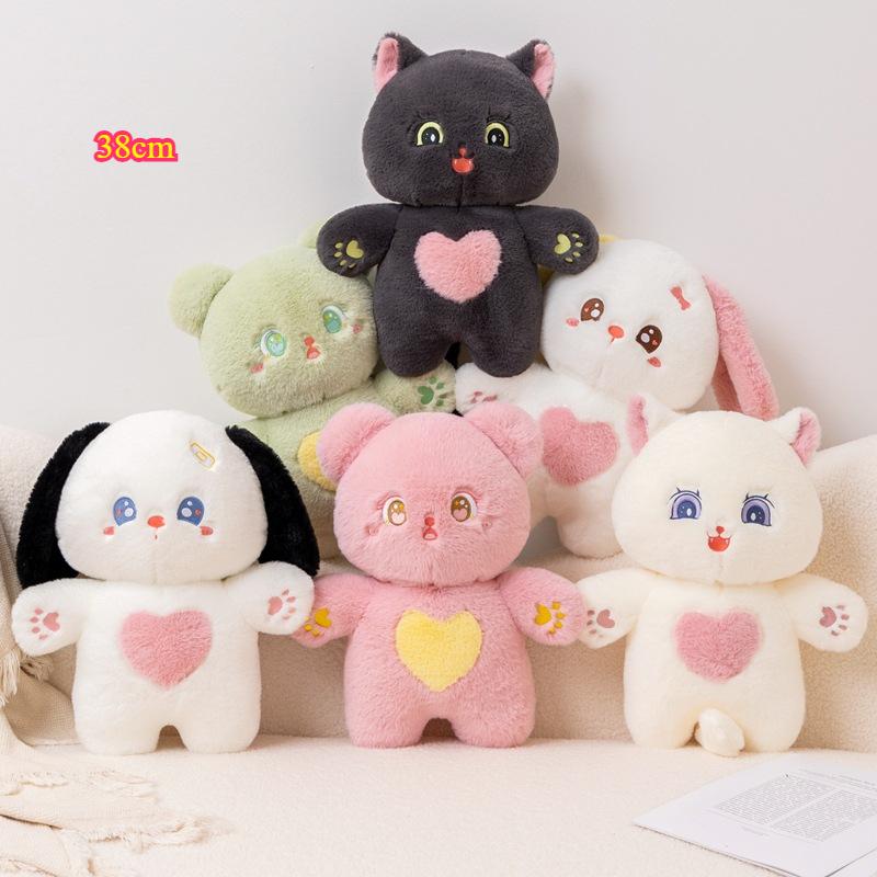 38cm Cuddle Animal Puppy Cat Bear Doll Cute Soft Rabbit Fur Healing Plush Toy Companion Dolls