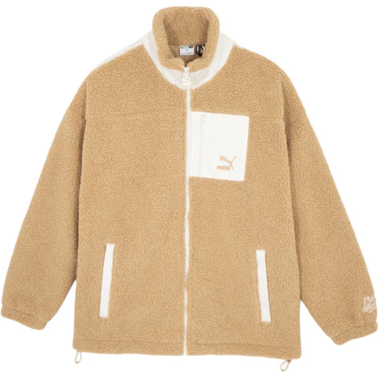 Puma Classics Sherpa Logo Embroidery Color Block Comfortable Casual Fleece Jacket Unisex Jacket Camel 625525-84