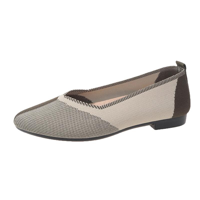 Женские балетки 2024 Весна и Осень Новые Остроносые Вязаные Женские Туфли Модные Дышащие Нескользящие Красивые Цветовые Сочетания
