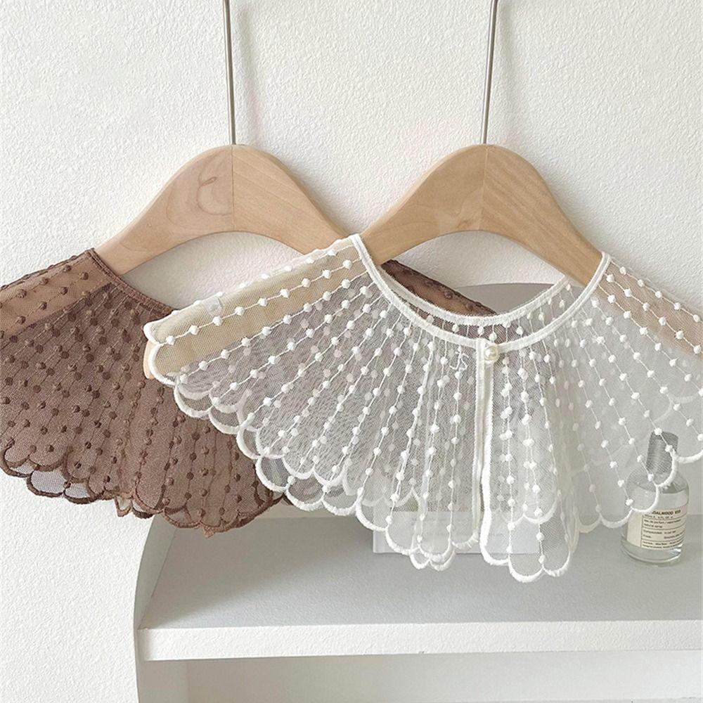 Pearls Fake Collar Embroidered Lace Shawl Casual Detachable Collar Shirt