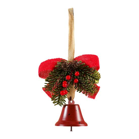 Christmas Tree Ornament Bow Pine Branches Decorative Bells Home Ambiance Doorway Wind Chime Decoration Christmas Theme Party Decor Gift