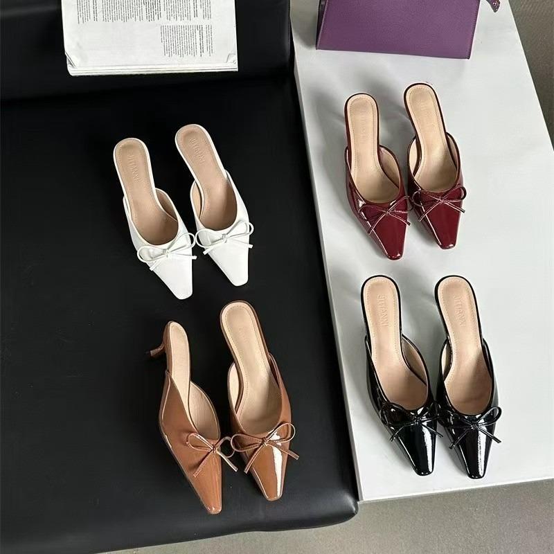 Baotou Half Slippers Autumn New with Skirt Low Heel Bow Mary Jane Shoes Women