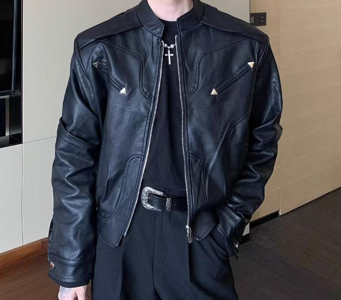 Trendy brand shoulder pads versatile autumn and winter casual American men's jacket new loose leather jacket locomotive clothing
