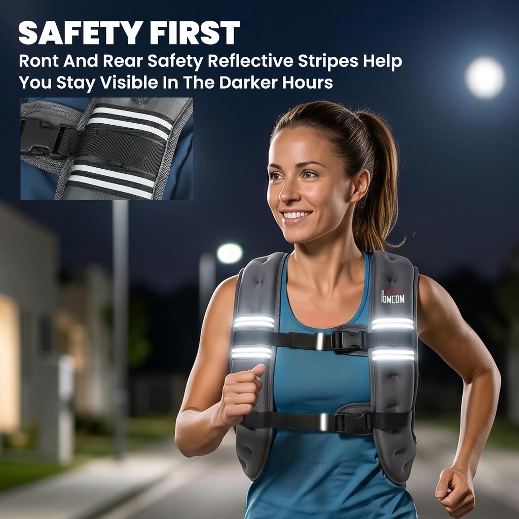 8KG Weighted Vest, Running Weight Vest with Adjustable Strap, Convenient Pocket and Reflective Strips for Men and Women