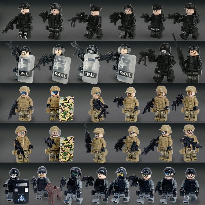 Meigao package O-3 special forces police doll with gun Geely suit children's assembled building block toy