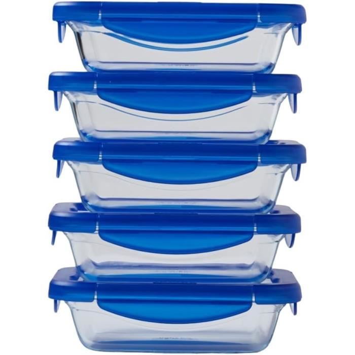 Lot de 5 Lunch Box - PYREX - Cook & Go - Verre - Rectangulaire - Couvercle hermétique - 0,8 L