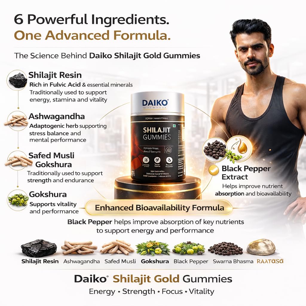 Daiko Shilajit Gold Жевательные таблетки для мужчин и женщин | 200 мг Гималайской смолы мумиё с Ашвагандой, Сафед Мусли, Гокшурой, Женьшенем Панакс, Сварна Бхасма