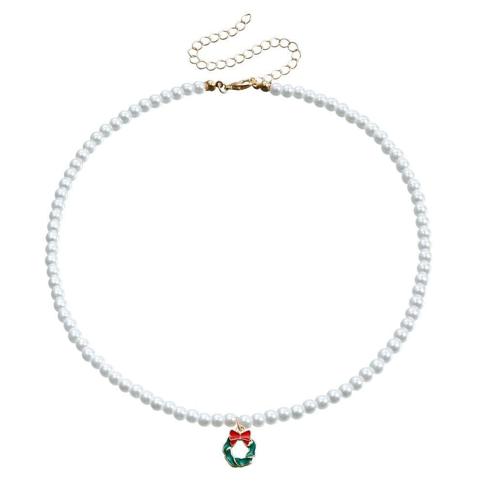Cartoon Christmas Necklace Clavicle Chain Cartoon Pendant Choker Vintage Pearl Chain Girl