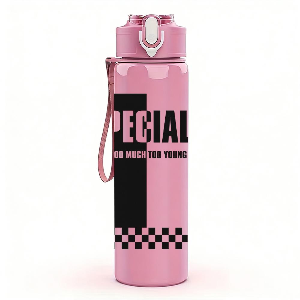1PC The Specials checkered text print 750ml colorful plastic sports water bottle leakproof pop up lid with straw for outdoor work home use