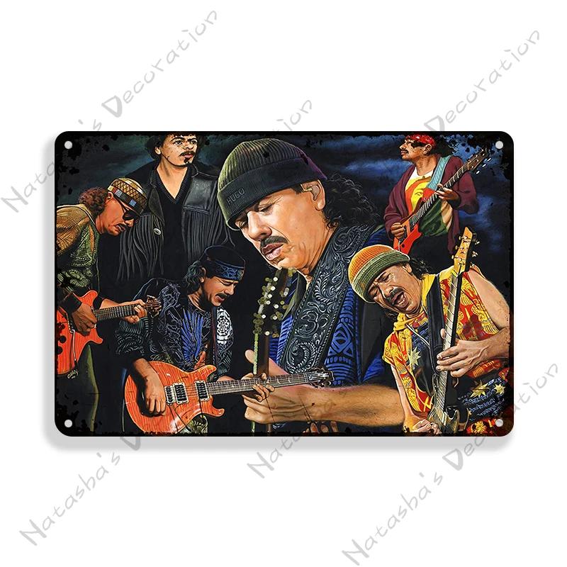 Santana Винтажный Постер Музыка Металлическая Жестяная Табличка Рок-Группа Металлическая Табличка Декоративная Табличка Бар Паб Гараж Металлическая Пластина Ретро Металлическая Табличка