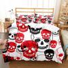 Skull Duvet Cover Set 3D Print Red Black Skull Terror Theme King Queen Twin Full Size Polyester Comforter Cover for Kids Boys