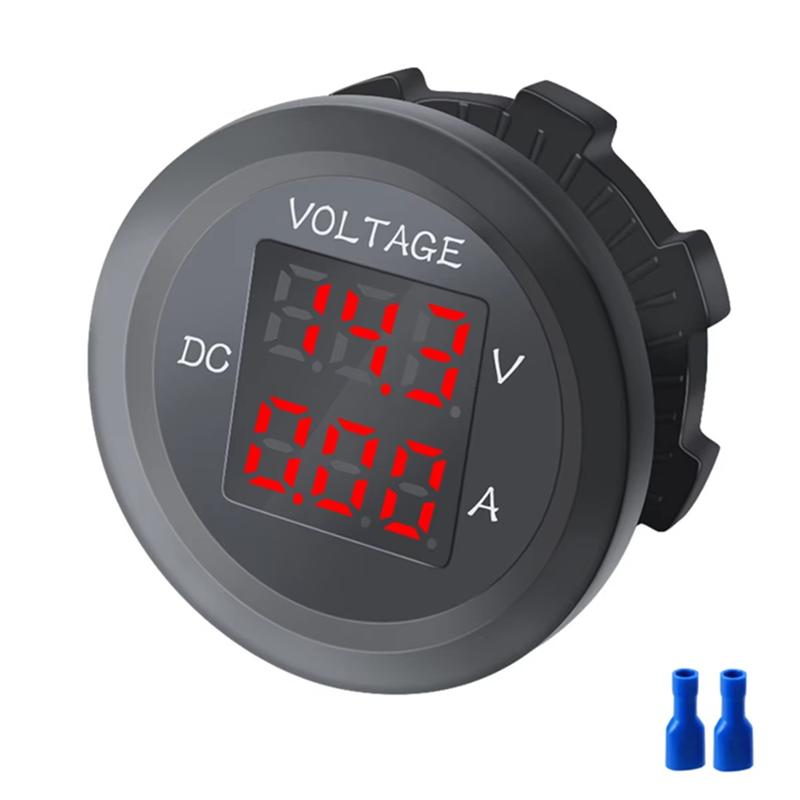 AS60-12-24V Instrument Waterproof Voltage VA Threedigit Round LED Panel Digital Voltmeter Ammeter Tester Monitor Voltmeter