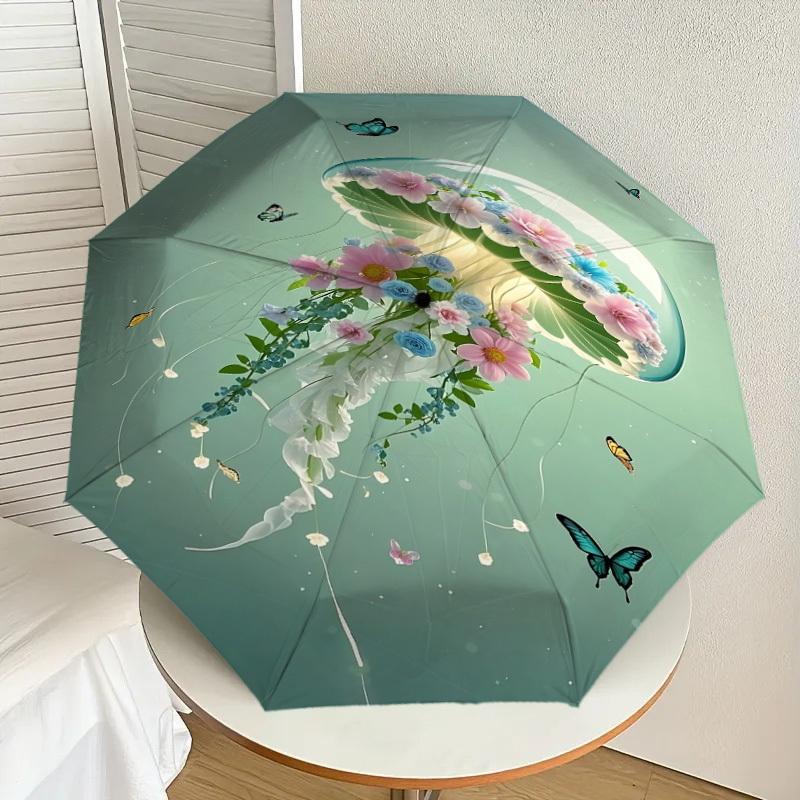 1PC flower jellyfishAutomatic Open/Close Umbrella with Windproof, 8-Rib Sturdy Canopy, Durable Ribs, Fashionable Design1275A