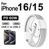 60 Вт PD USB-C to C кабель для быстрой зарядки для Apple iPhone 16 Pro Max 15 Plus Type C быстрая зарядка для Samsung нейлоновый плетеный шнур 2 м