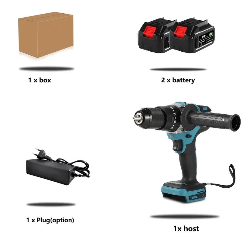 Беспроводная электрическая ударная дрель 13 мм, бесщеточная электрическая отвертка 13 мм, беспроводной силовой драйвер для аккумулятора Makita 18 В