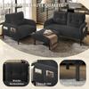 Corduroy 3-Piece Set Armchair + Stool + 2-Seater Sofa with Side Pocket Steel Frame & Backrest Deep Seat Modularly for Living Room, Grey